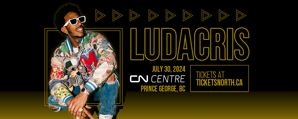 Ludacris July 30, 2024 CN Centre Prince George, BC Tickets at ticketsnorth.ca Ludacris crouching with white sunglasses