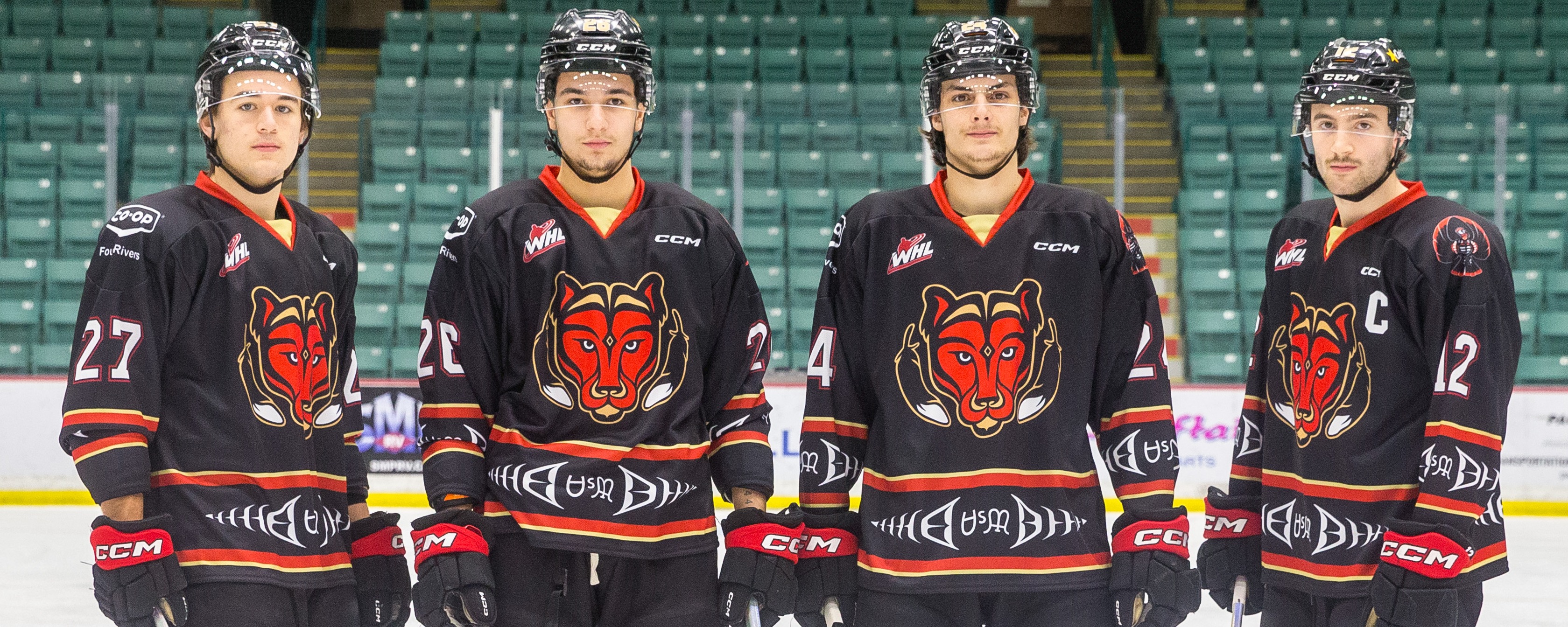 4 PG Cougars Players wearing jerseys for the Indigenous Night game January 20 at CN Centre