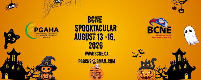 BCNE Spooktacular August 13 to 16 2026 at Exhibition Park Ghosts and pumpkins swirling around a castle background. BCNE Spooktacular August 13 to 16 2026 at Exhibition Park Ghosts and pumpkins swirling around a castle background.