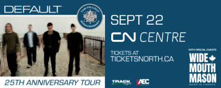 Promo image for Default playing the CN Centre on Sept 22 for their 25th anniversary tour of their debut album The Fallout Promo image for Default playing the CN Centre on Sept 22 for their 25th anniversary tour of their debut album The Fallout